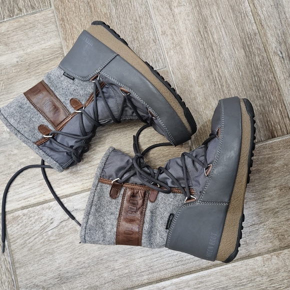 Moon Boot Shoes - Moon Boot Gray Wool & Brown Leather Winter Boots